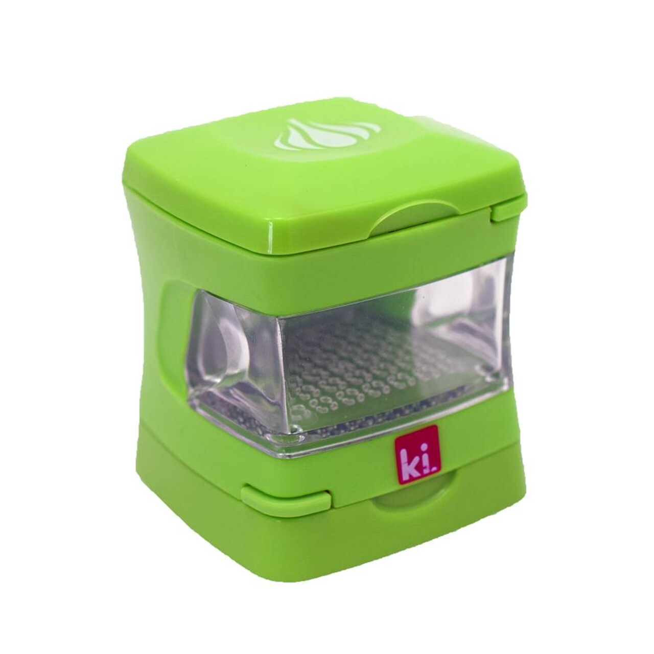 Kitchen Innovations Garlic-A-Peel Garlic Press, Crusher, Cutter, Mincer, and Storage Container - Includes Silicone Garlic Peeler - Easy to Clean - Stainless Steel Blades, Green